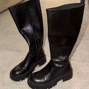 Topshop Black Leather Heeled Boots